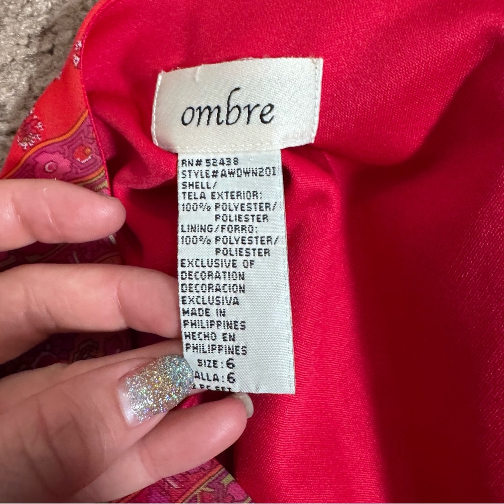 Ombre Pink Orange Sheer Patchwork Pattern Midi Sk… - image 5